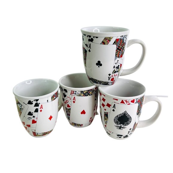 Playing Card Mug Set Royal Flush Hearts Diamonds Spades Clubs 4 Cups - Picture 1 of 10